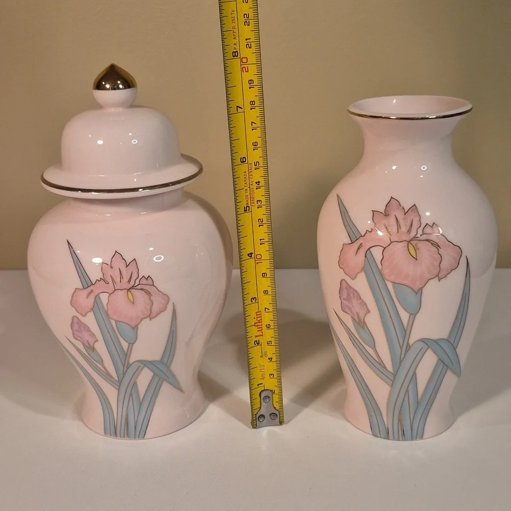 YAMA JI Vintage 80s Pink Floral Vase And Matching Lidded Ginger Jar Set - Picture 15 of 16